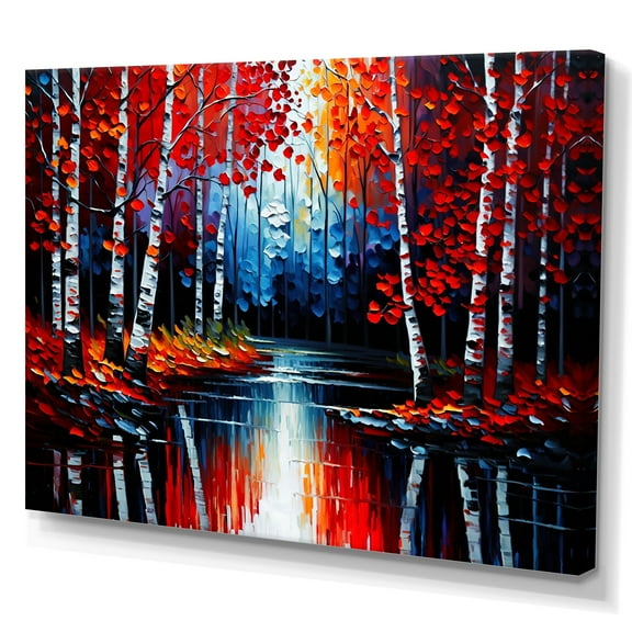 Designart Path Into The Red Forest III Canvas Wall Art