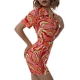 thumbnail image 6 of Women Printed Button-up Romper, Short Sleeve Lapel Neck Short Jumpsuit for Summer, 6 of 10