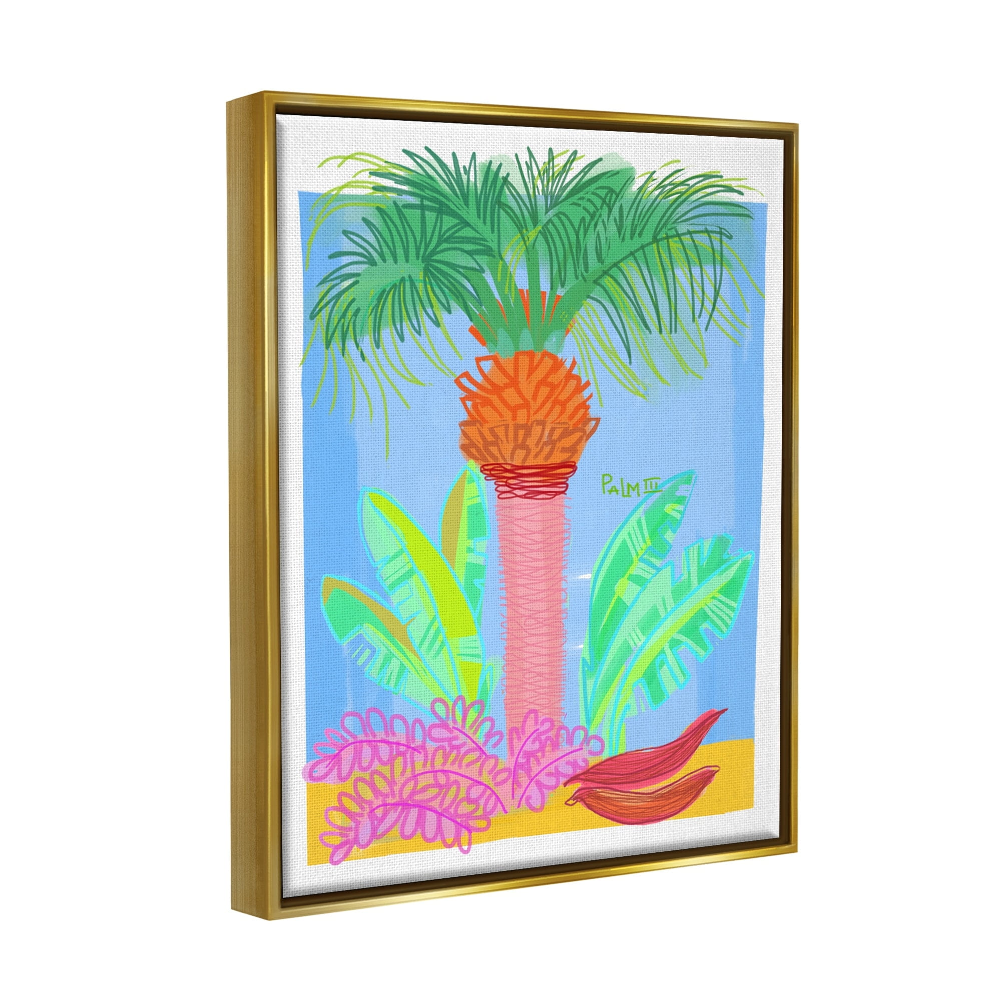 Stupell Industries Tropical Palm Tree Botanicals Summer Beach Day Graphic Art Metallic Gold Floating Framed Canvas Print Wall Art, Design by unknown