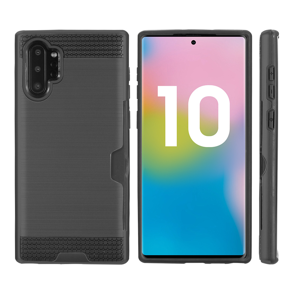 Rugged Hybrid Case Designed for Galaxy Note 10+/10+ 5G (2019) With Credit Card Slot And Rotating Ring Holder (Black)