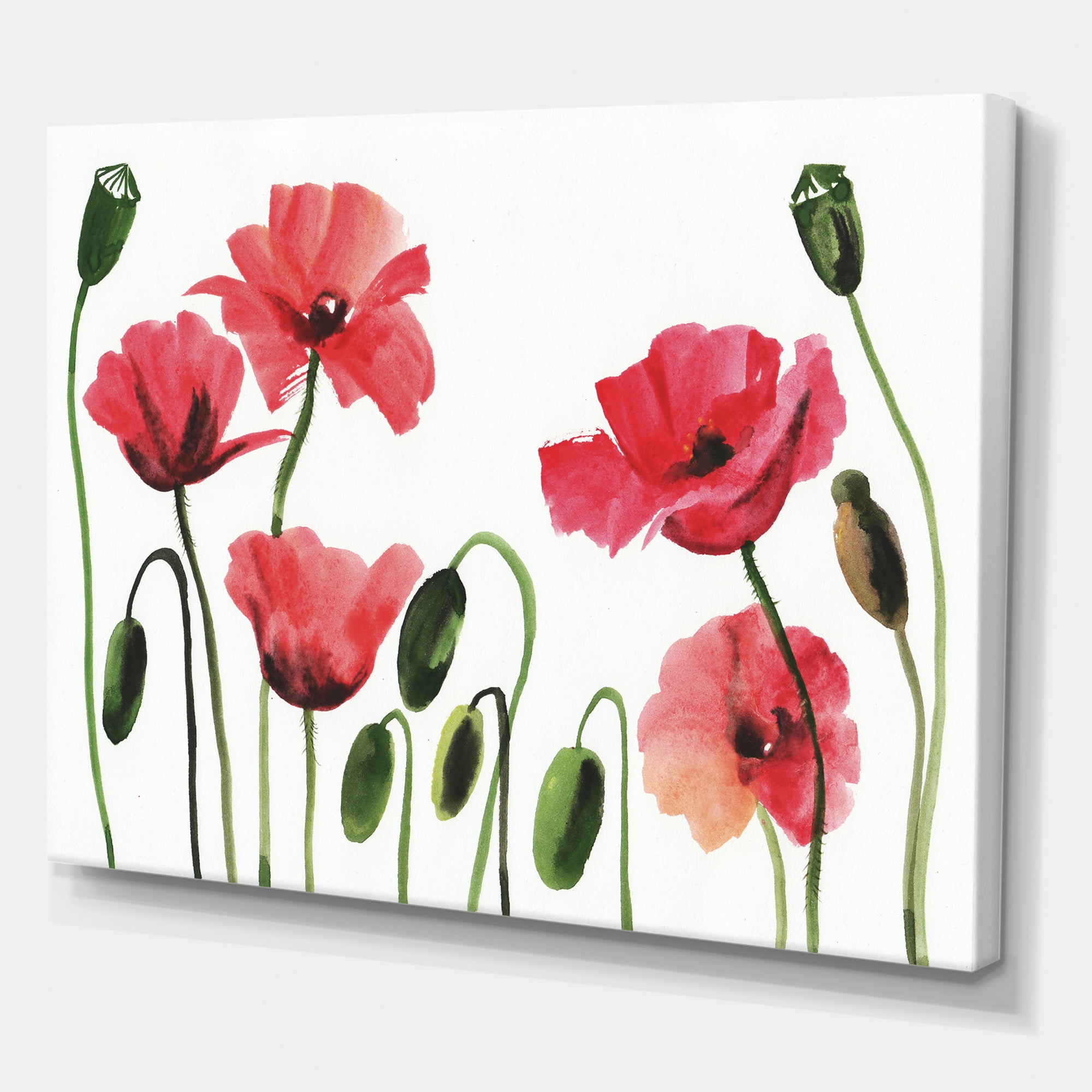 Designart ' Ancient Red Blooming Poppies ' Traditional Canvas Wall Art Print