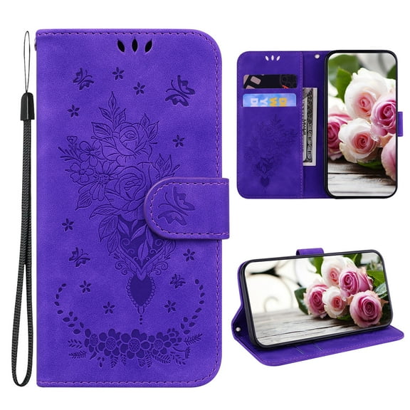 Nalacover For Google Pixel 7 6.3 inch Wallet Case,Embossed Sun Flower Pattern PU Leather Magnetic Flip Folio Book Credit Card Holder Shockproof for Women Men Phone Cover Strap.Purple