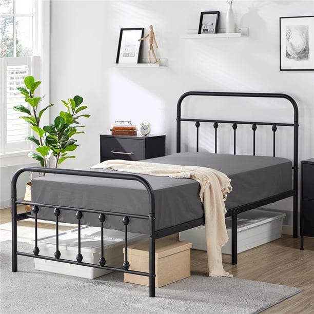 Topeakmart 12.6''High Classic Black Iron Bed Frame with High Headboard ...