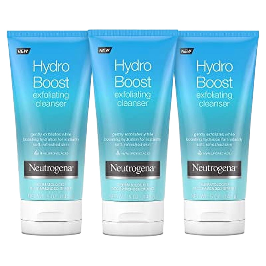 Neutrogena Hydro Boost Gentle Exfoliating Daily Facial Cleanser with Hyaluronic Acid, Face Wash Clinically Proven to Increase Skin's Hydration Level, Oil-Free & Non-Comedogenic, 5 oz (Pack of 3)