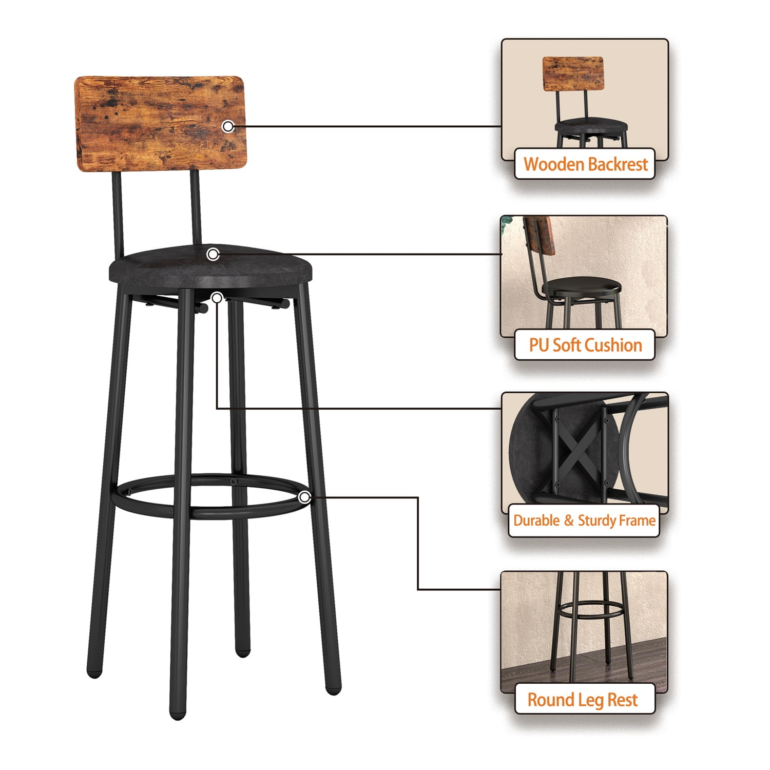 Kadyn 3 Piece Pub Dining Set, Modern Bar Table and Stools for Living Room Small Space Restaurant, Rustic Brown Kadyn 3 Piece Pub Dining Set, Modern Bar Table and Stools for Living Room Small Space Restaurant, Rustic Brown