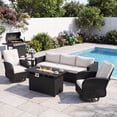 thumbnail image 4 of LazySunsets 5 Piece Outdoor Furniture Set with Swivel Chairs Set of 2, Rattan Wicker Outdoor Conversation Set Patio Furniture with Fire Pit Table, Beige/Black, 4 of 10
