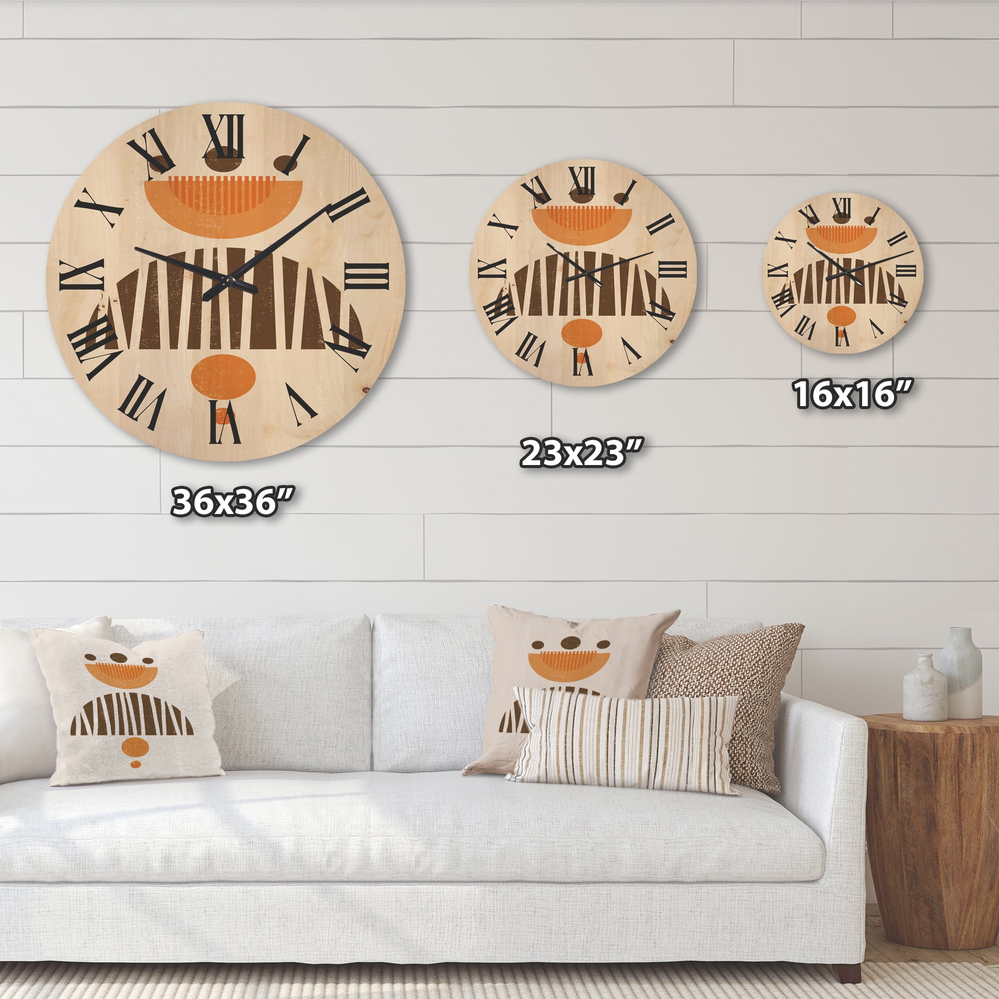 Designart 'Abstract Minimal Moon and Sun In Earth Tones IV' Modern Wood Wall Clock