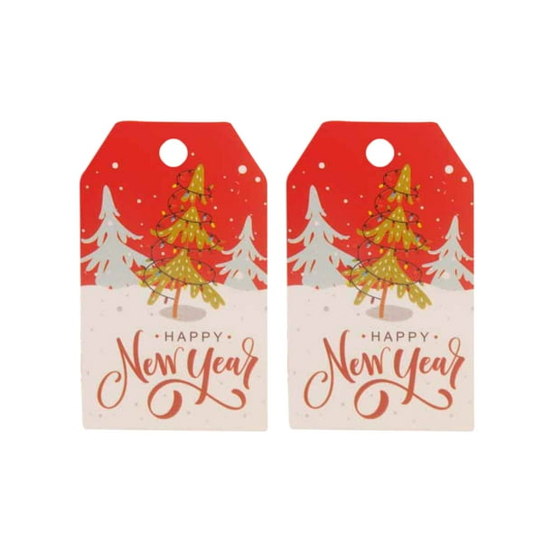 Etiquetas de Feliz Navidad de 5x3cm, 100 Uds., etiqueta de regalo de tarjeta de papel Kraft, etiquetas colgantes DIY, envoltura de regalo, Kits de decoración para fiestas árbol de año nuevo blanco Injueey HA001764-05