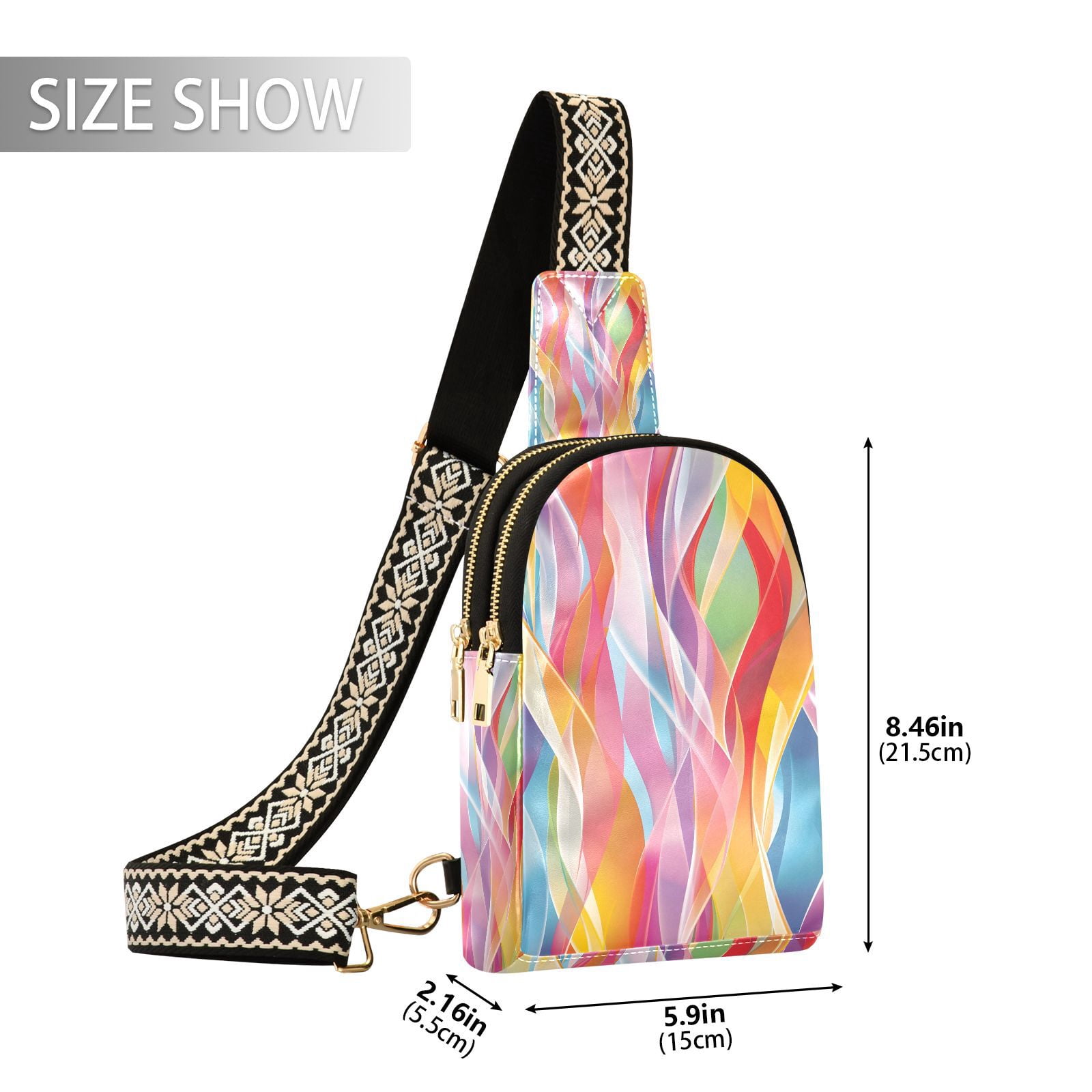 Colorful Curve Crossbody Bags Fanny Pack Sling Bag for Travel Chest Bag Shoulder Bag for Women Trendy