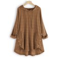 thumbnail image 4 of HAiming Women's Long Sleeve Hooded Trendy Button Round Neck Cotton Linen T-Shirt Plus Size Casual Loose Tunic Blouse, 4 of 7
