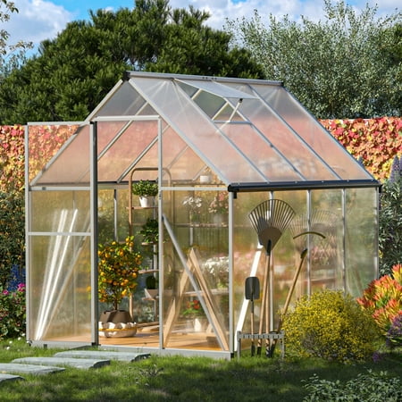 6'x8' Polycarbonate Greenhouse Heavy Duty Walk-in Green Houses w/ Lockable Doors