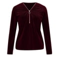 thumbnail image 4 of Blusas de Manga Larga para las Mujeres Cremallera de Cuello en V Delantera Color Sólido Top de Moda Casual, Tops de Color Sólido para las Mujeres, 4 of 9