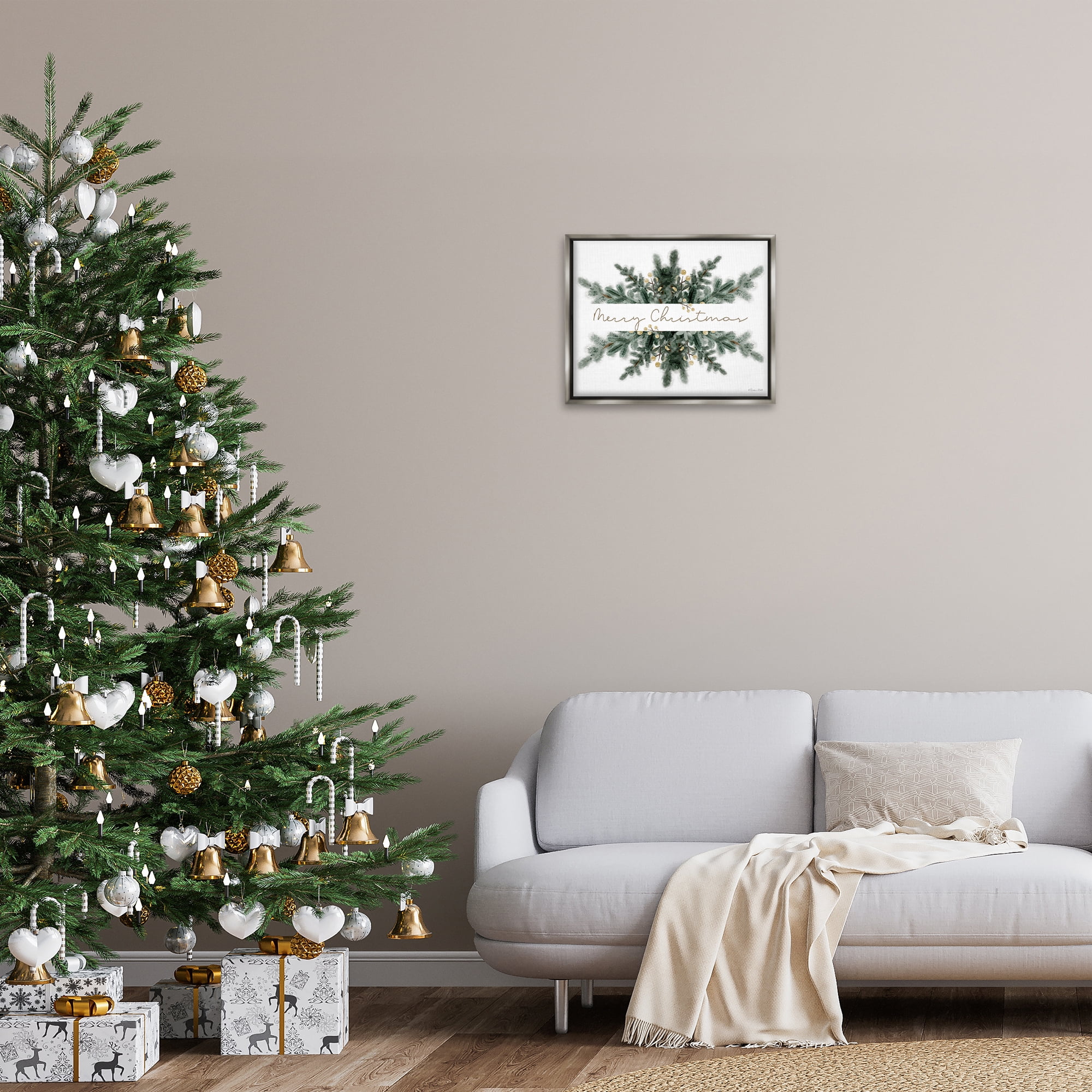 Stupell Industries Festive Fir Phrase Holiday Painting Gray Floater Framed Art Print Wall Art, 21 x 17