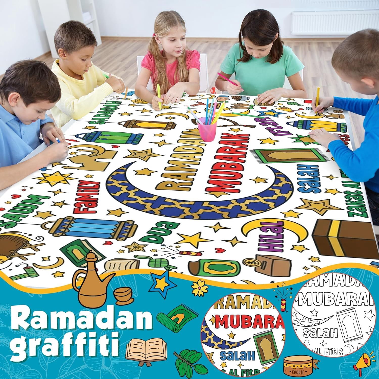 Halloween Crafts for Kids, Giant Coloring Tablecloth/Poster, Halloween Party Decorations Favors Supplies for Kids Gifts Activities Games Toys Banner