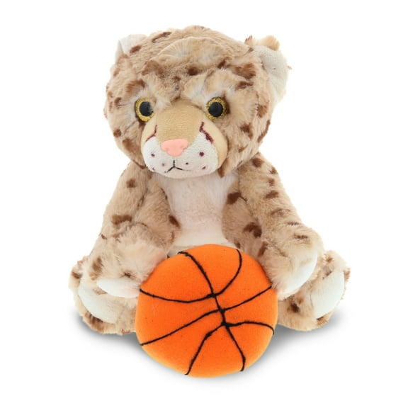 DolliBu Squat Cheetah Stuffed Animal with Basketball Plush - Soft Plush Huggable Cheetah, Adorable Playtime Plush Toy, Cute Wildlife Gift, Basketball Plush Doll Animal Toy for Kids, Adults - 12 Inch