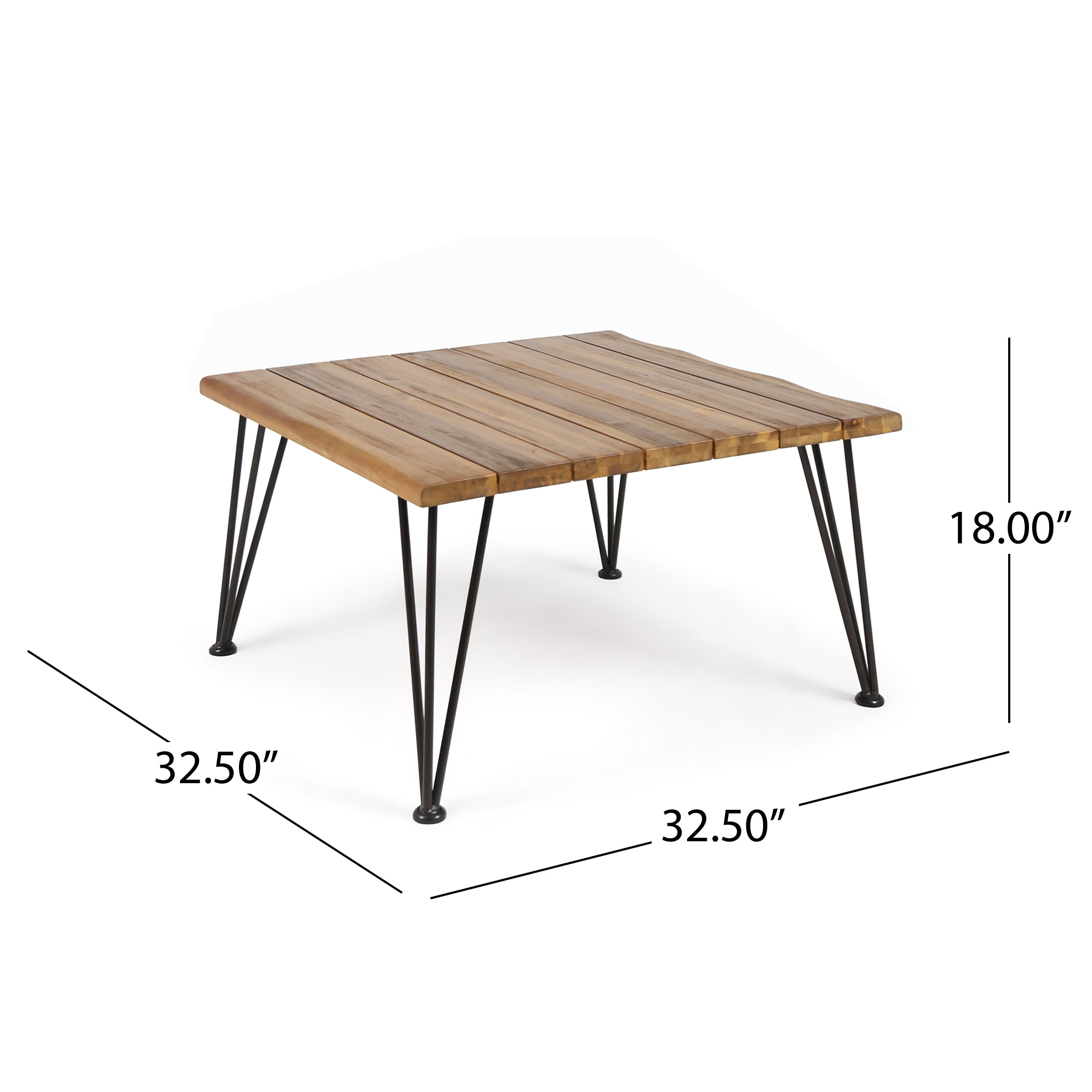 Outdoor Industrial Acacia Wood Coffee Table with Finish Iron Frame,Rustic,Teak