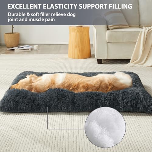 Dog Beds for Large Dogs, Plush Dog Crate Bed Fluffy Cozy Kennel Pad for Sleeping &Ease Anxiety, Washable Pet Mats with Anti-Slip Bottom for Large Dogs, Navy Navy,XL(41x27 inch)