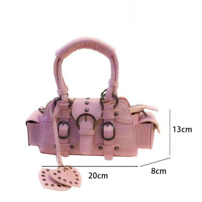 Pontos Women Shoulder Bag Underarm Bag Magnet Button Closure Solid Color Pin Decor Smooth Large Capacity Decorative Lady Handbag, Women's, Pink