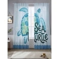 thumbnail image 3 of Teal Sea Turtle Sheer Curtains 96 Inches Long 2 Panels Set, Window Sheer Curtains for Living Room/Bedroom, Coastal Ocean Summer Ocean Waves Light Filtering Rod Pocket Curtain 52''x96''x2, 3 of 8