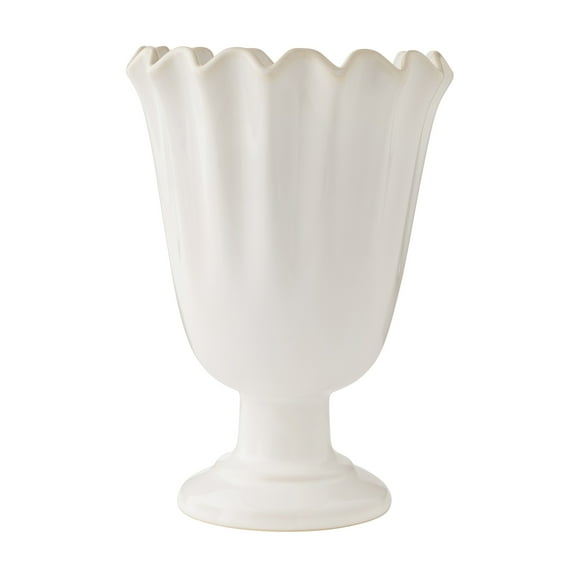 The Pioneer Woman Stoneware Scalloped Vase, Cream, 9"