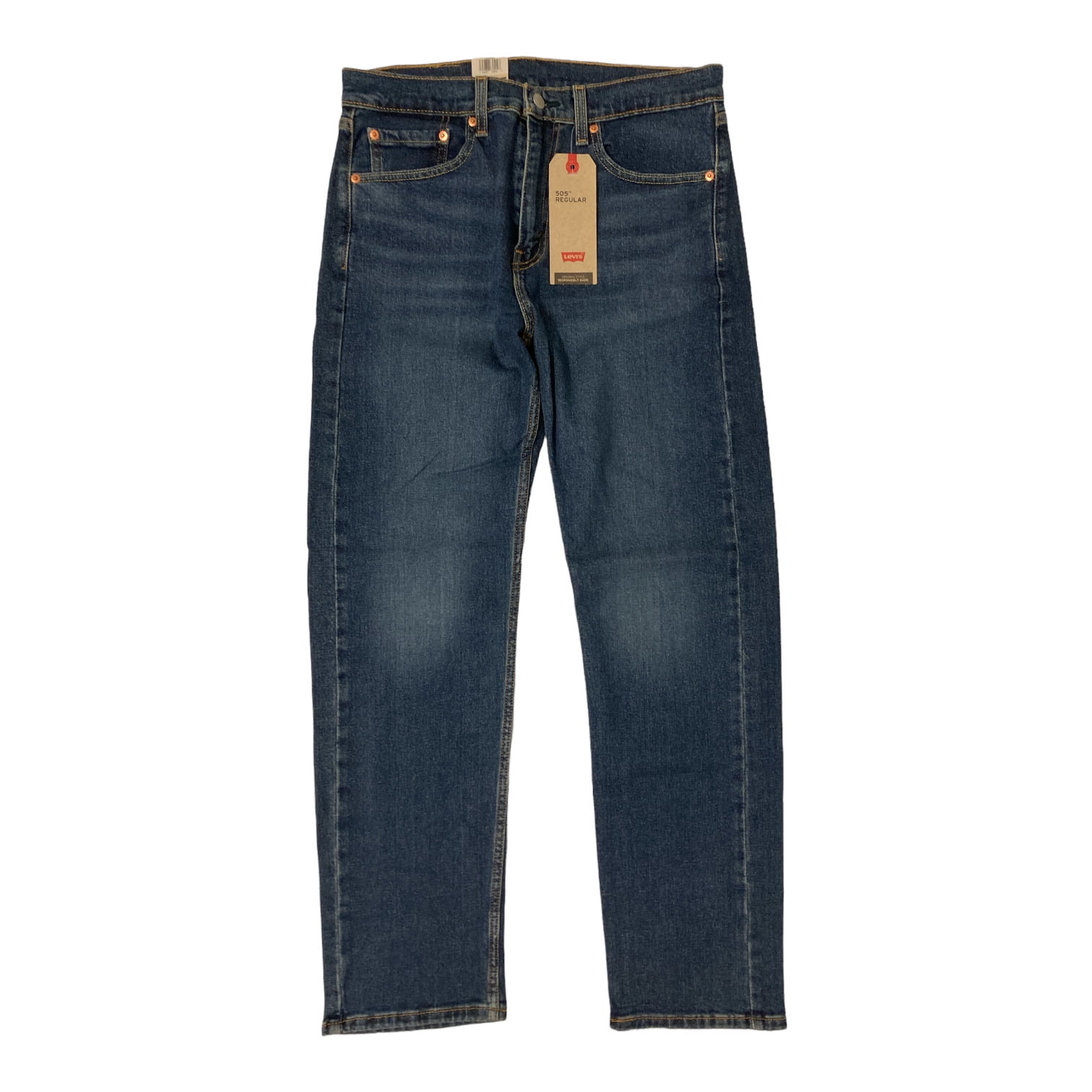 Levi Men's 505 Regular Fit Straight Leg Stretch Jeans (Dark Wash, 38x30 ...