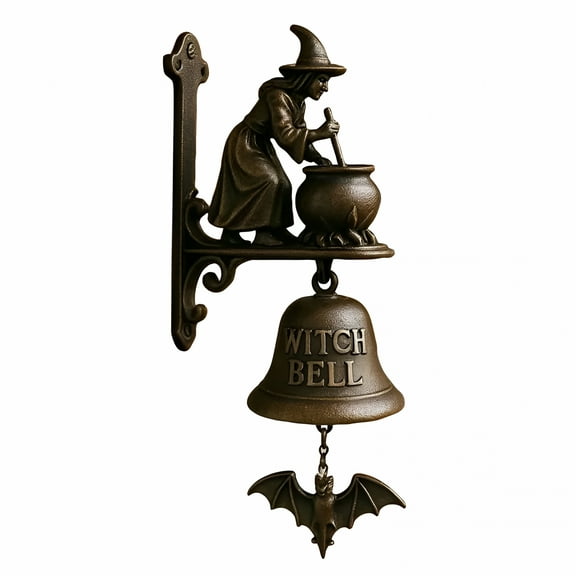 LAMIRO Halloween Witch - Themed Doorbell Decor: Cast - Iron, Cauldron - Stirring Witch & Bat - Accent “Witch Bell” for Spooky Porch & Entryway Ambiance