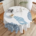 thumbnail image 3 of Summer Marine Life Round Tablecloth 60 inches Graffiti Corals Blue Shell Conch Sea Starfish Waterproof Oil-Proof Table Cloth Round Table Cover for Holiday Party Picnic Dinner Decor Indoor Outdoor Use, 3 of 9