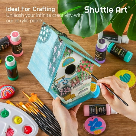 Shuttle Art Acrylic Paint Set, 36 Colors Acrylic Paint with Brushes & Palette, 2oz Bottles, Rich Pigments Non-toxic Paint for Artists Adults, Art Supplies for Canvas Rock Ceramic Wood Painting