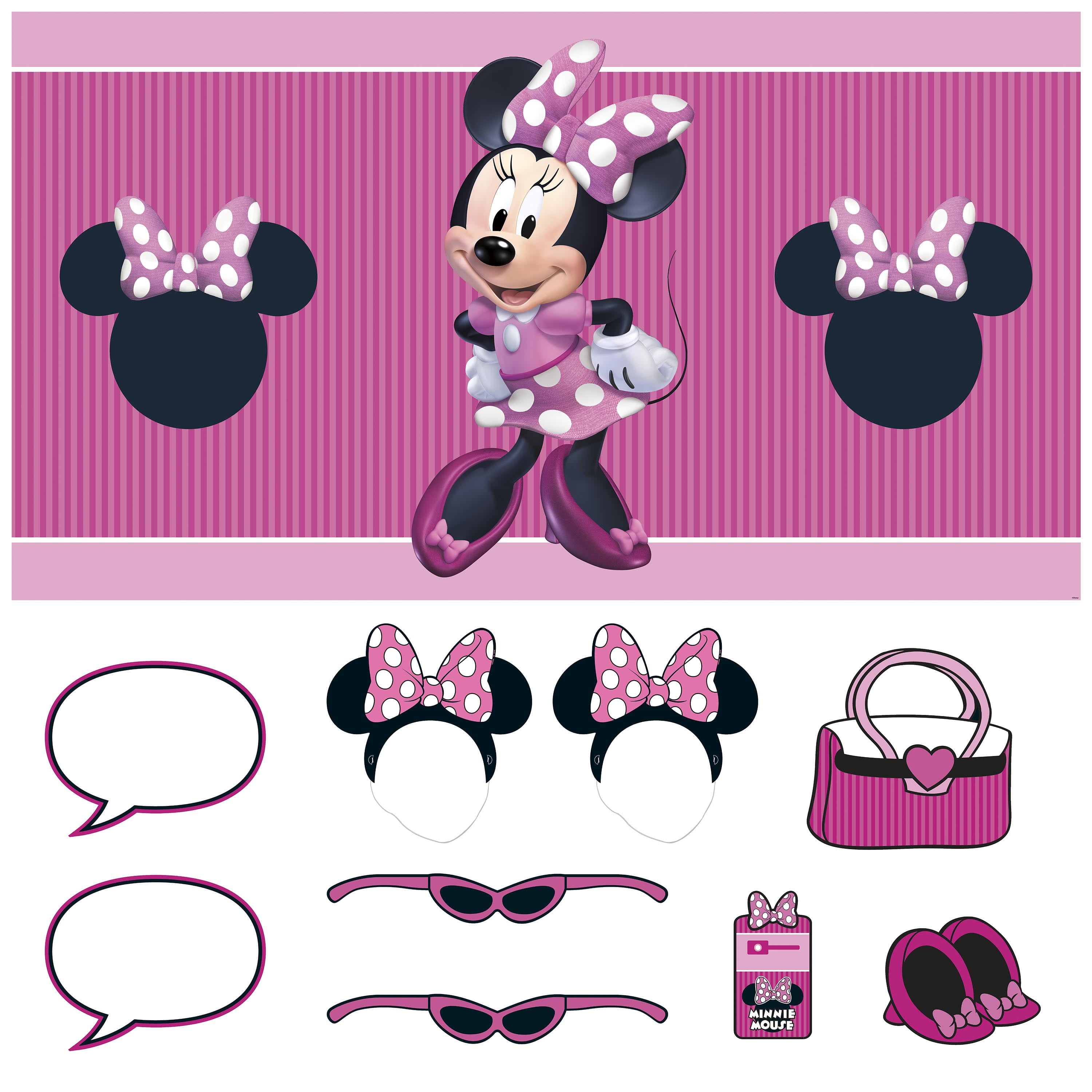Minnie Mouse Birthday Party Photo Booth Kit, 10pcs