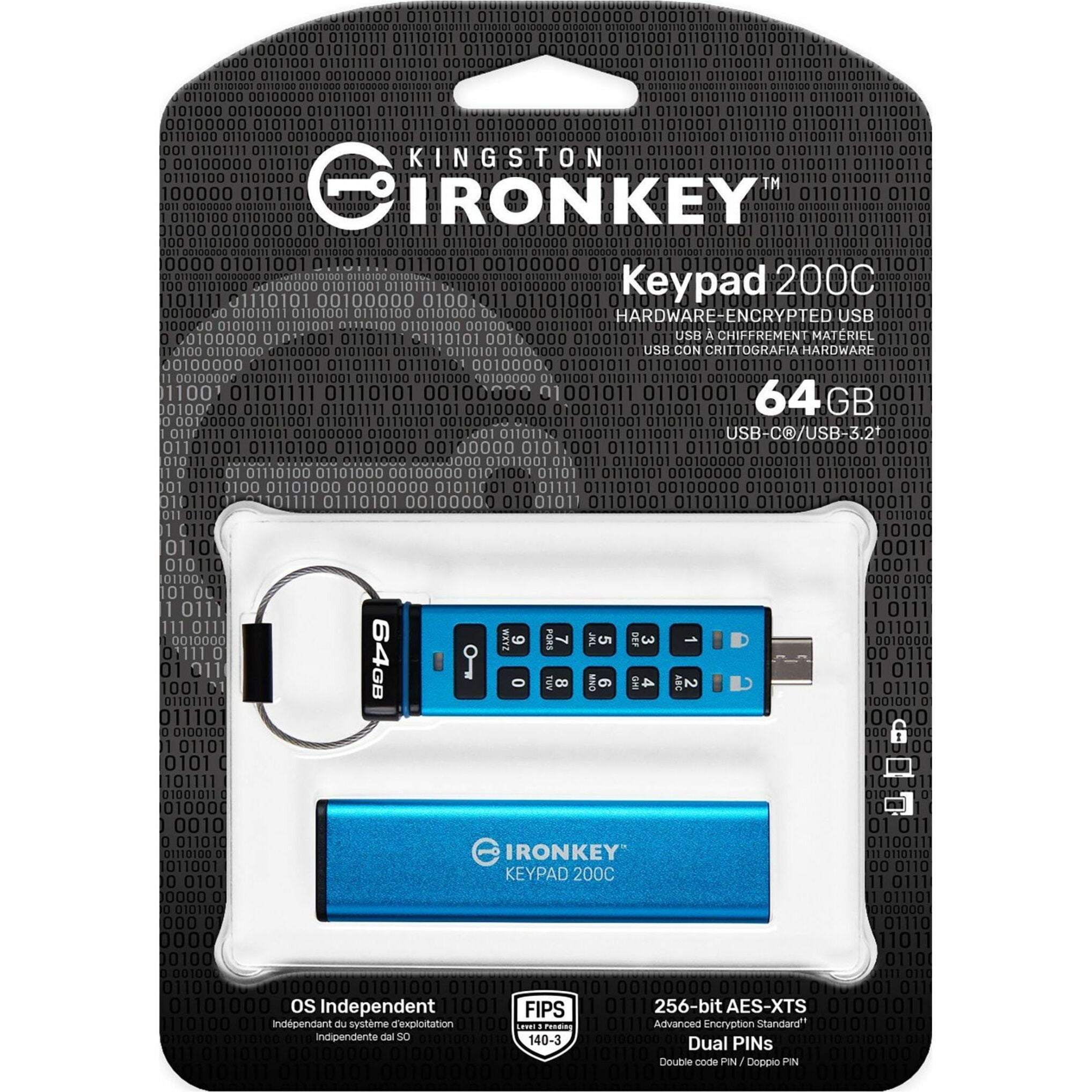IronKey Keypad 200 64GB USB 3.2 Gen 1 Type C Flash Drive IKKP200C64GB