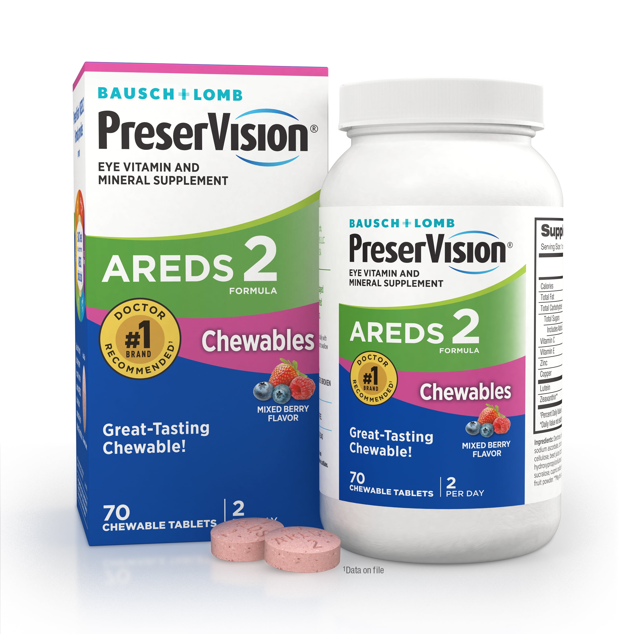 PreserVision AREDS 2 Formula Eye Vitamin and Mineral Supplement with Lutein & Zeaxanthin, Mixed Berry Flavor, 70 Chewable Tablets