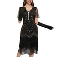 thumbnail image 7 of ZQUUVOU Women's Vintage Beaded Fringe Gown Sparkling Sequin Round Neck Short Sleeve Banquet Dress for Gala Party Gold, 7 of 7