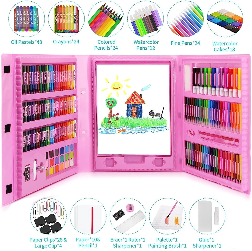 Art Kit, Art Supplies Drawing Kits, Arts and Crafts for Kids,Bexikou 208Pcs Gifts Art Set Gifts for Teen Girls Boys 6-8-9-12, Art Set Case with Trifold Easel, Pastels, Crayons, Pencils