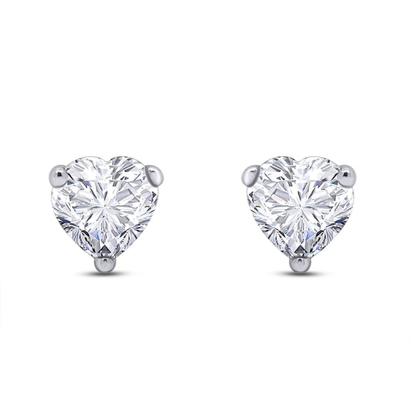 5mm Heart Shape Lab Created Moissanite Diamond Solitaire Heart Stud Earrings in 14K White Gold Over Sterling Silver (VVS1 Clarity, 1 Cttw)
