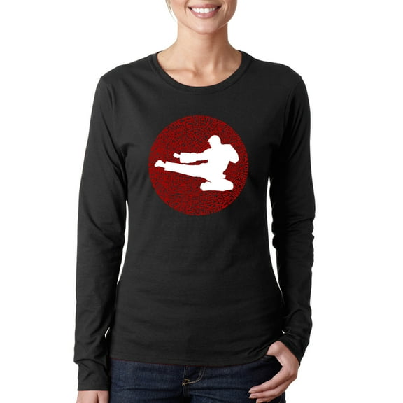 LA Pop Art Women's Word Art Long Sleeve T-Shirt - Types of Martial Arts