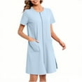 thumbnail image 3 of CFLVAEK Womens Robes Lightweight Short Sleeve Zipper Robe with Pockets Cozy Solid Color Sleepwear Loose Fit Loungewear for Women Light Blue L, 3 of 7