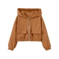 thumbnail image 2 of Girls Corduroy Jacket Hooded Cropped Zip-Up Lightweight Fall Coffee,Size 8 T, 2 of 9