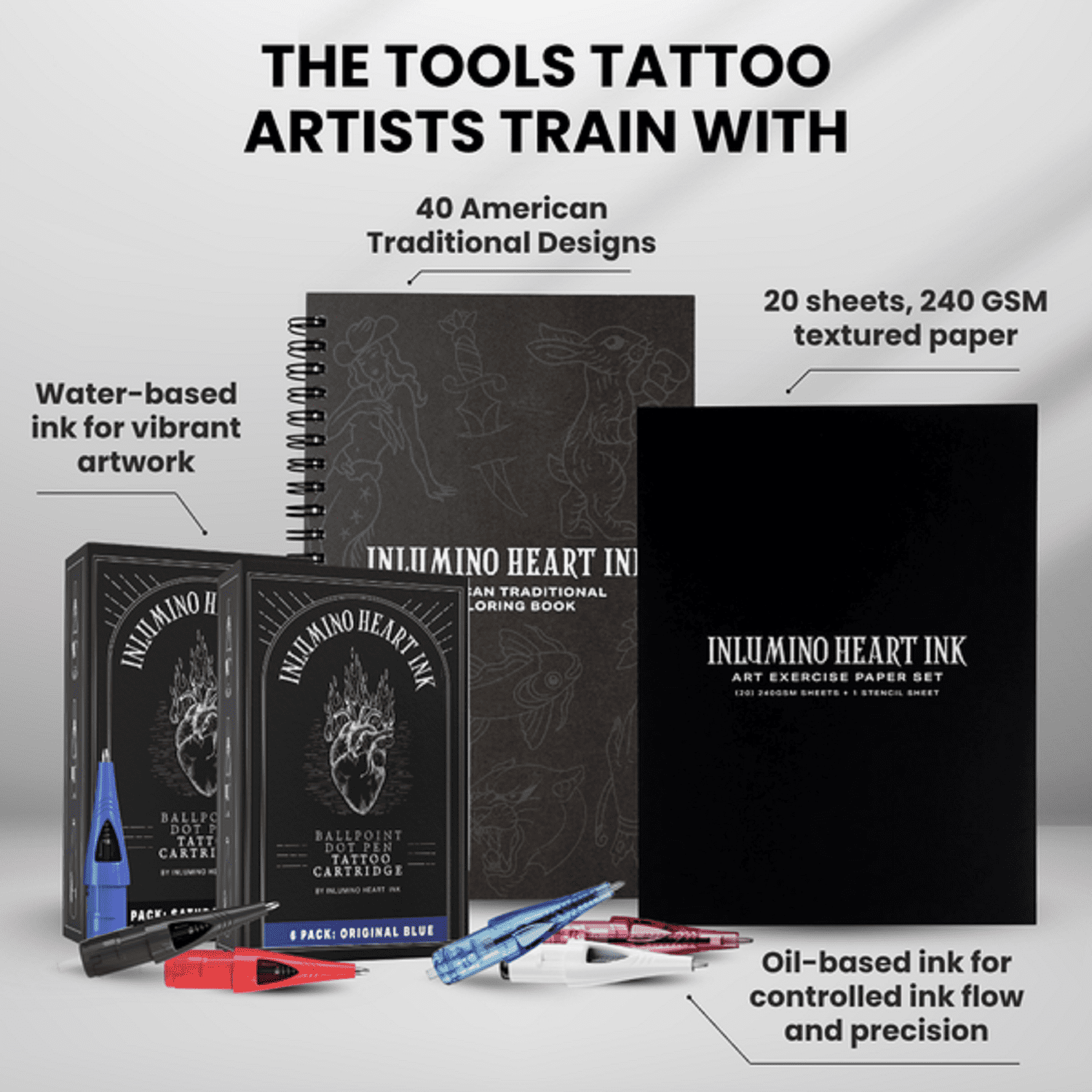 Inlumino Heart Ink Tattoo Practice Pen – Wireless Rotary Dot Pen