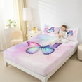 thumbnail image 4 of Manfei Dreamy Butterfly Child Twin Sheet Sets, Pink Watercolor Art Twin Fitted Sheet, Romantic Anniversary Flat Sheet, Luxury Bedroom Decor, 3 Pieces, 4 of 7