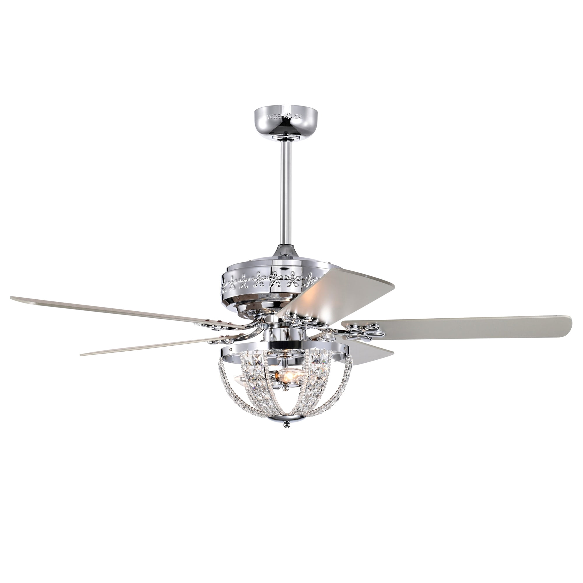 Warehouse of Tiffany AY13Y13CR Santana 52 in. 3-Light Indoor Polished Chrome Finish Ceiling Fan with Light Kit