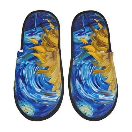 Balery Whimsical Sunflowers Night Sky Slient Indoor Furry Fleece Comfort House Shoes Soft Non-Slip Home Shoes Cotton slippers House Slippers-- Medium