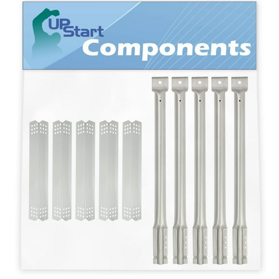 5-Pack BBQ Grill Heat Shield Plate Tent & Tube Burner Replacement Parts for Jenn Air 720-0709B - Old - Compatible Barbeque Stainless Steel Flame Tamer, Flavorizer Bar 16 1/8" & Pipe Burners