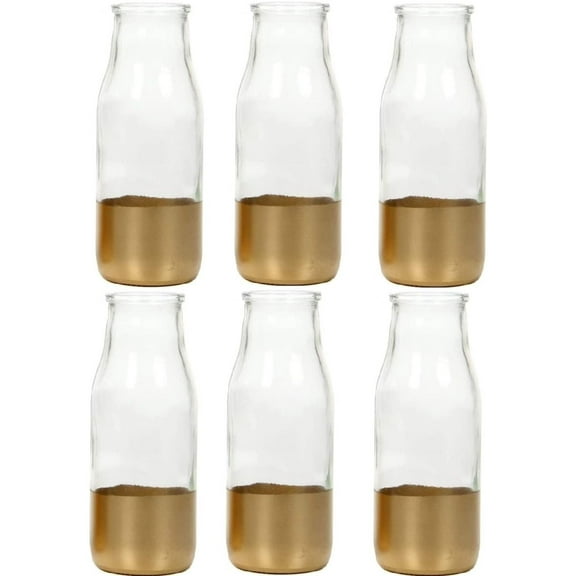 Hosley Set of 6, 5.25 inches High, Glass Gold Dip Glass Bottle