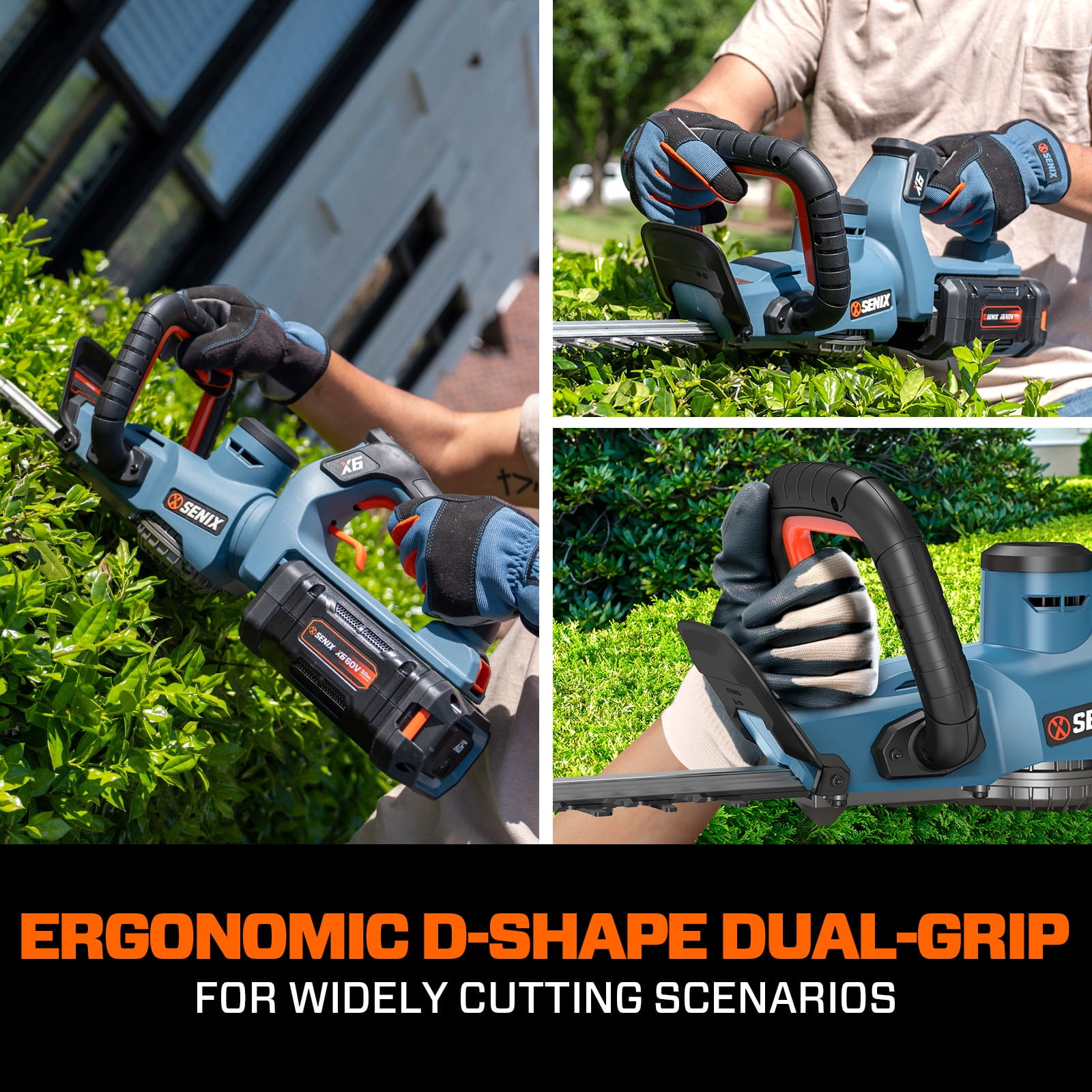 SENIX X6 60 Volt Max* 26-inch Cordless Brushless Hedge Trimmer with 3Ah Battery & Charger Included, Rotating Head, Dual-Action Blades, 1-1/4" Cutting Capacity HTX6-M1