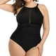 thumbnail image 1 of Gibobby Bañador de una pieza Moda femenina suelta transpirable Sexy siamés conservador encaje plisado de talla grande(Negro,XL), 1 of 5
