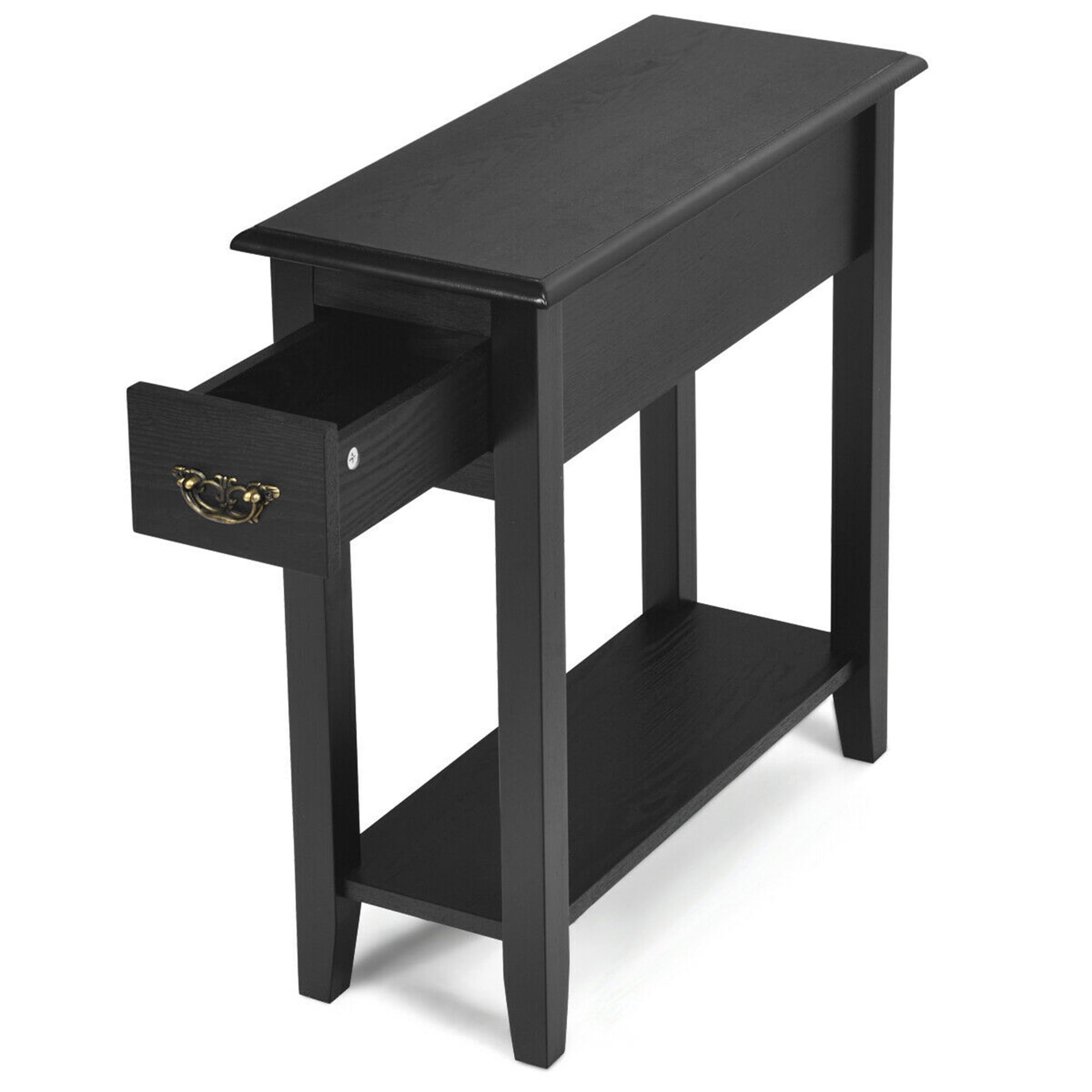 Gymax Set of 2 Nightstand 2-Tier Side Table End Bedside Sofa with Drawer & Shelf, Black