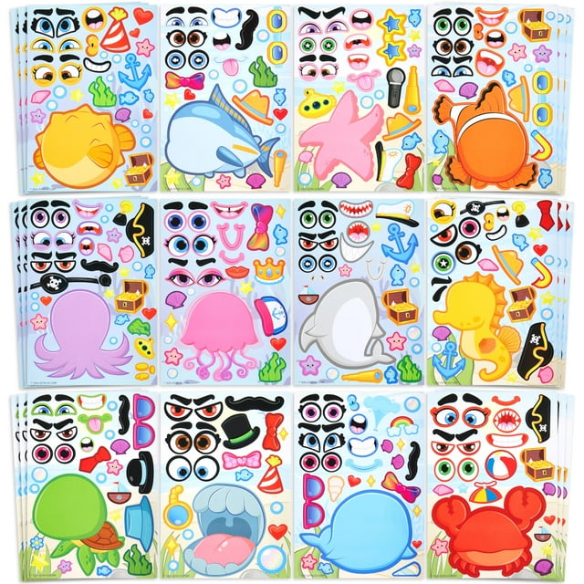 Láminas adhesivas JOYIN, 36 unidades, animales marinos, 23 x 15 cm, divertidas
