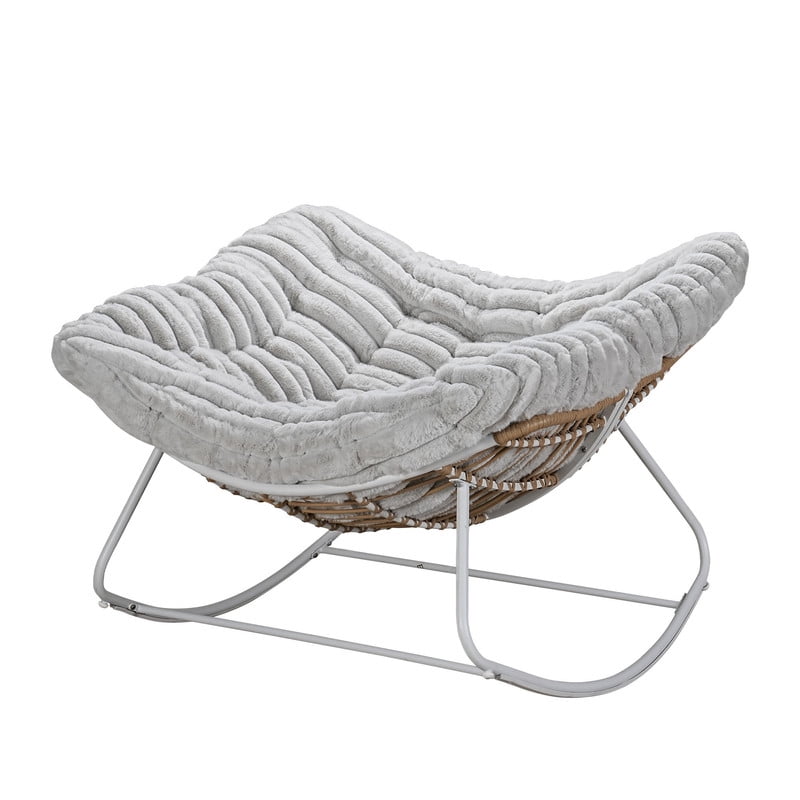 Oversized Papasan Outdoor Armless Rocking Chair, Indoor Recliner Lounge Chair with Cushion