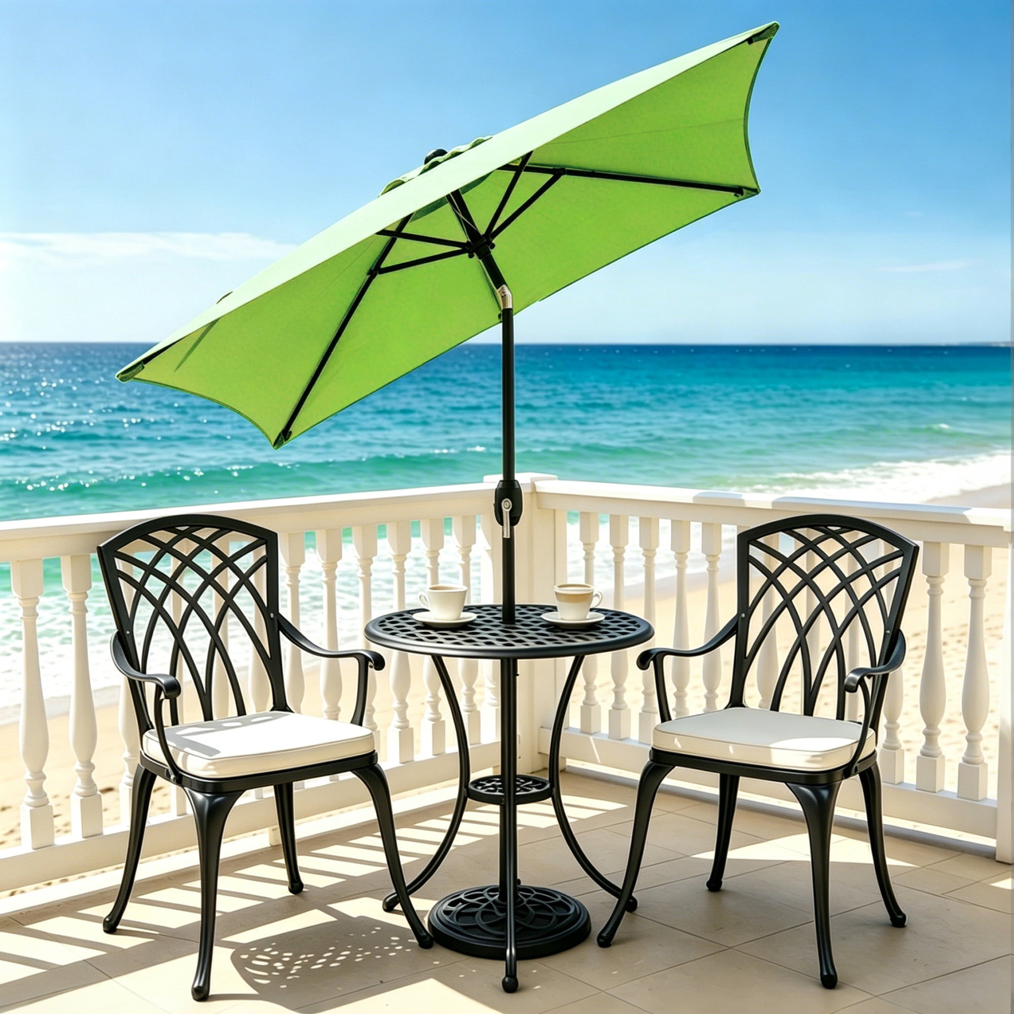 Kool 6.5 ft Square Outdoor Patio Market Umbrella with Push Button Tilt and Crank Handle, Green