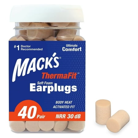 Mack’s ThermaFit Soft Foam Earplugs 40 Pair - Comfortable Ear Plugs for Sleeping Snoring Work Travel & Loud Events | Made in USA | Newly Upgraded and Improved
